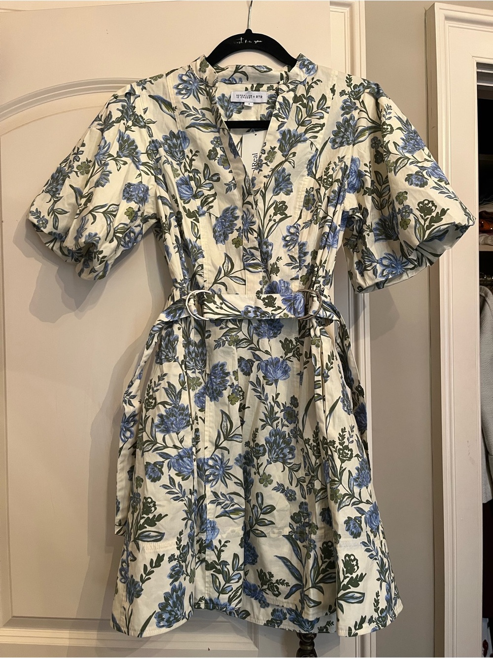 Derek Lam Blue Floral Belted Cotton Dress